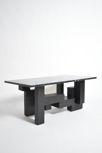 Cubist iron and marble coffee table, 1980s.