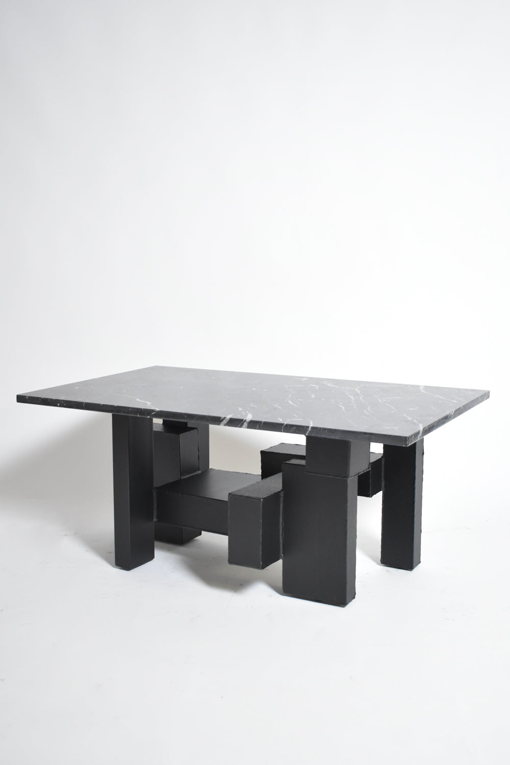 Cubist iron and marble coffee table, 1980s.