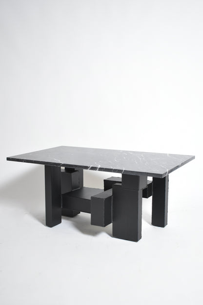 Cubist iron and marble coffee table, 1980s.