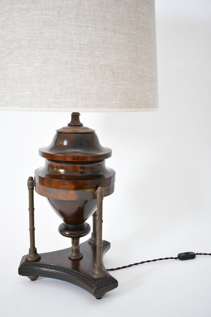 Wood and brass baluster lamp, 1910s.