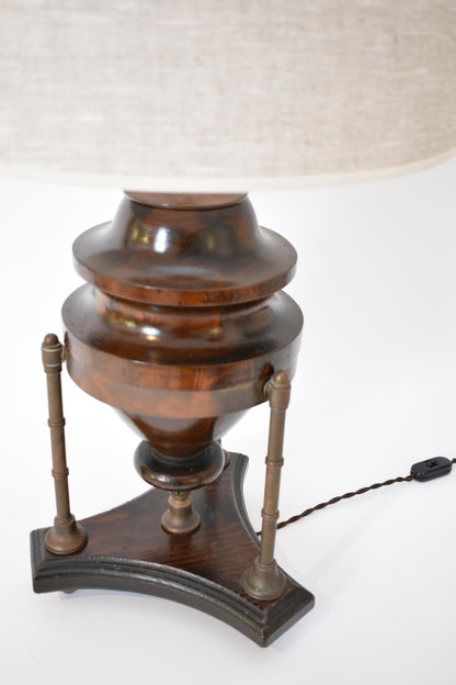 Wood and brass baluster lamp, 1910s.