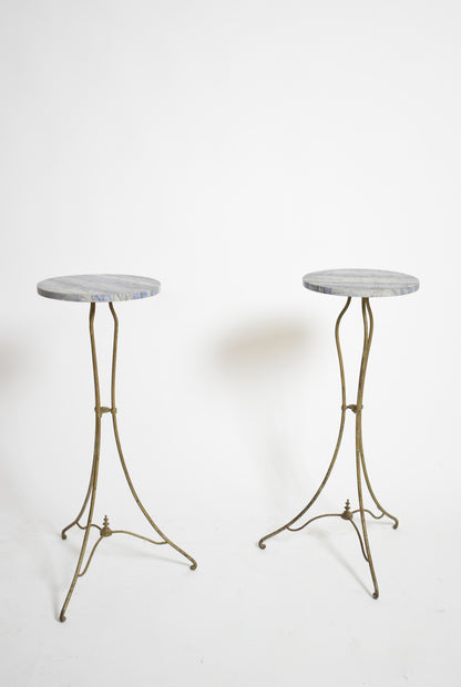 Pair of wrought iron side table pedestals, 1940s.