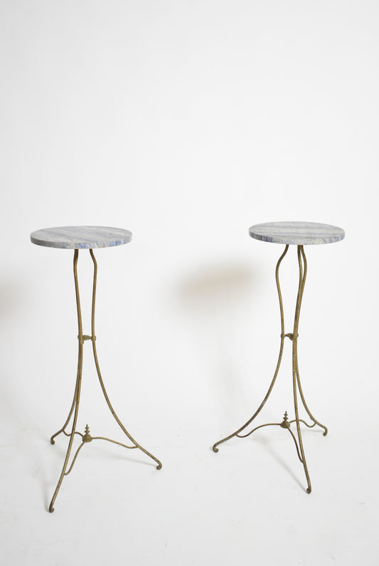 Pair of wrought iron side table pedestals, 1940s.