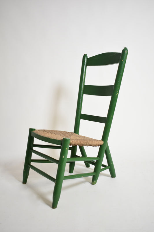 Green painted wood and straw fireside chair, 1960s.