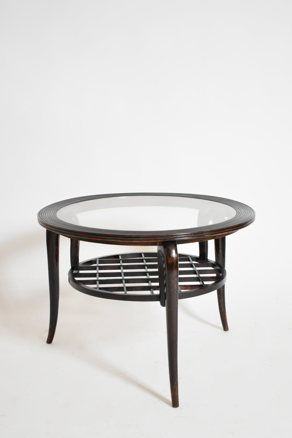 Paolo Buffa style tripod round coffee table, 1940s.