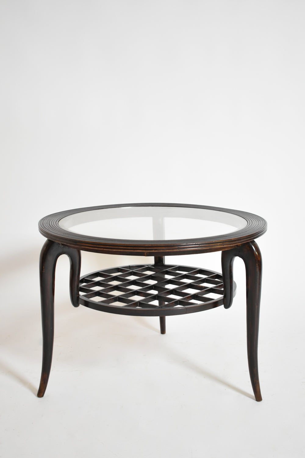 Paolo Buffa style tripod round coffee table, 1940s.
