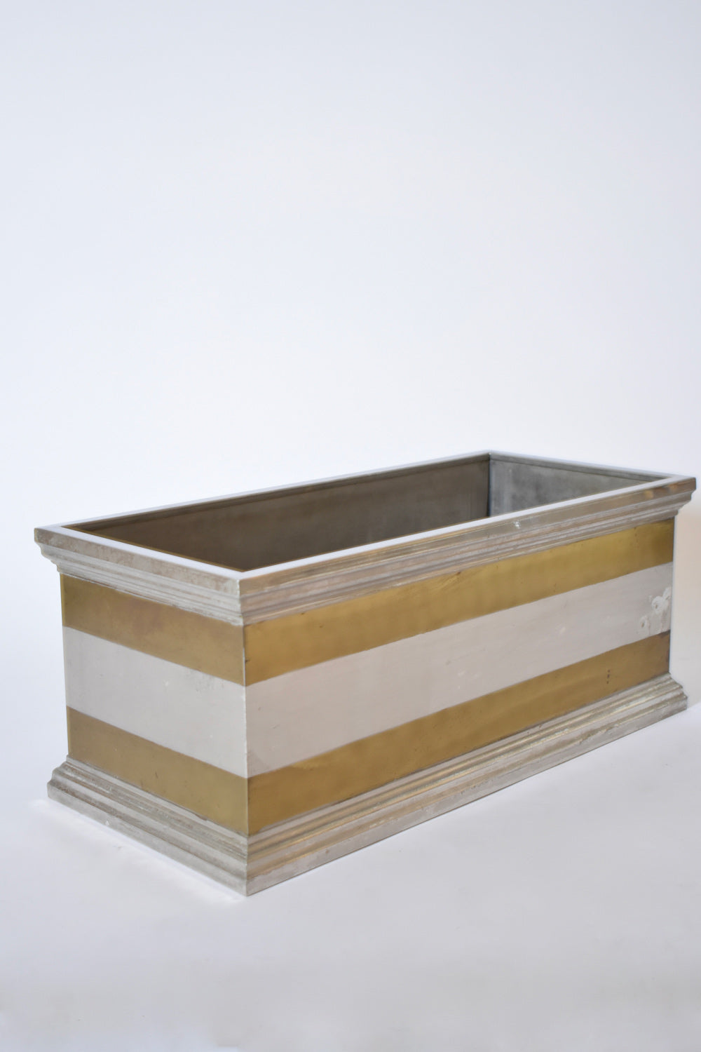 Neoclassical aluminium and brass rectangular planter, 1970s.