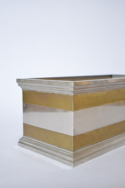 Neoclassical aluminium and brass rectangular planter, 1970s.