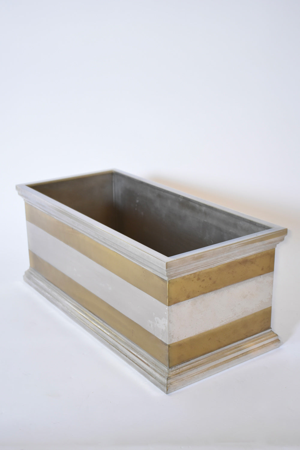 Neoclassical aluminium and brass rectangular planter, 1970s.