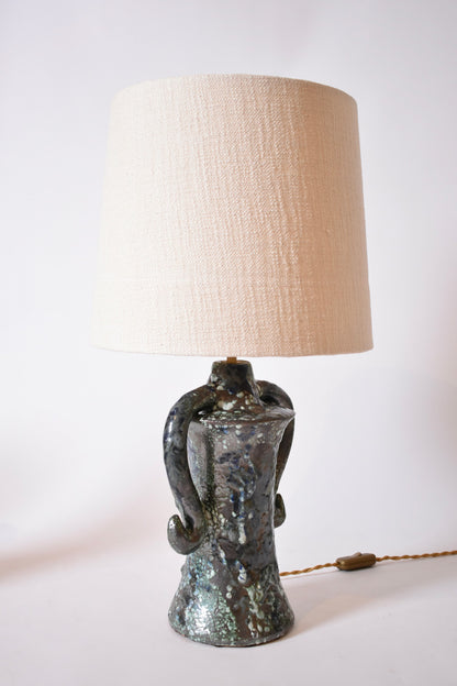 "Kasaï" Erato blue and green handles ceramic lamp 32cm, Barracuda Edition.
