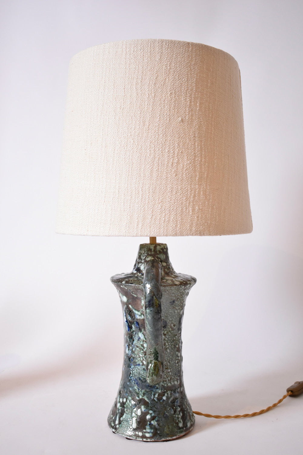"Kasaï" Erato blue and green handles ceramic lamp 32cm, Barracuda Edition.