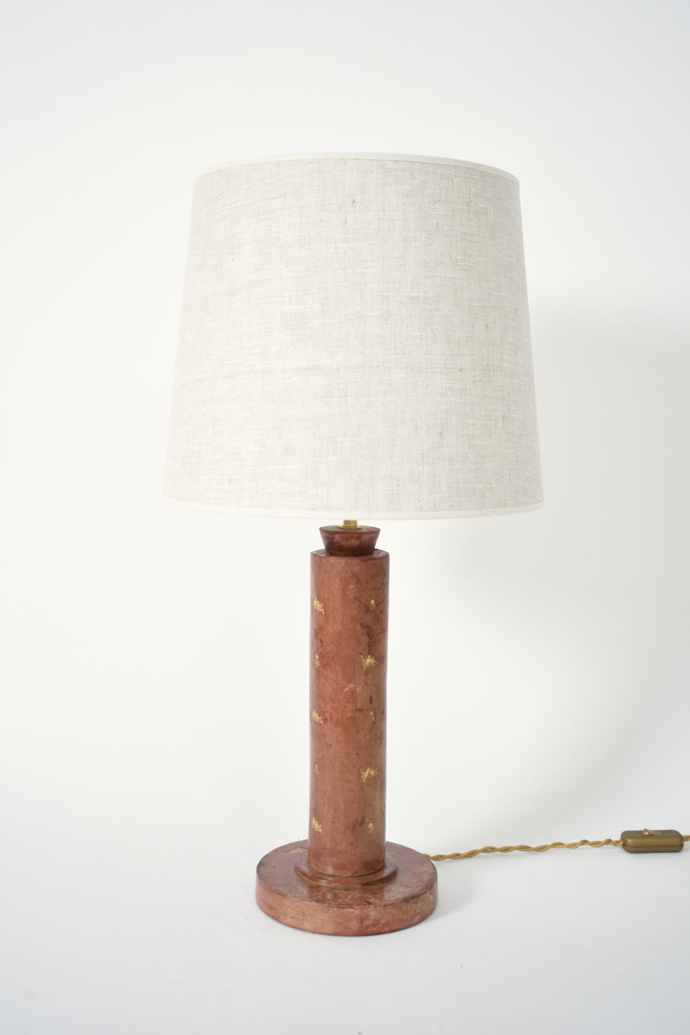 Cylindrical red leather covered lamp, 1940s.