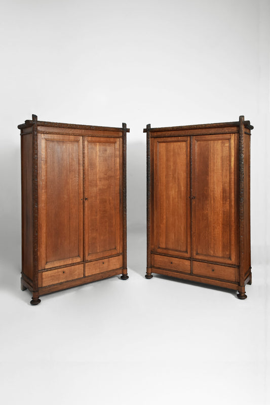 Pair of Black Forest Wooden Cabinets.