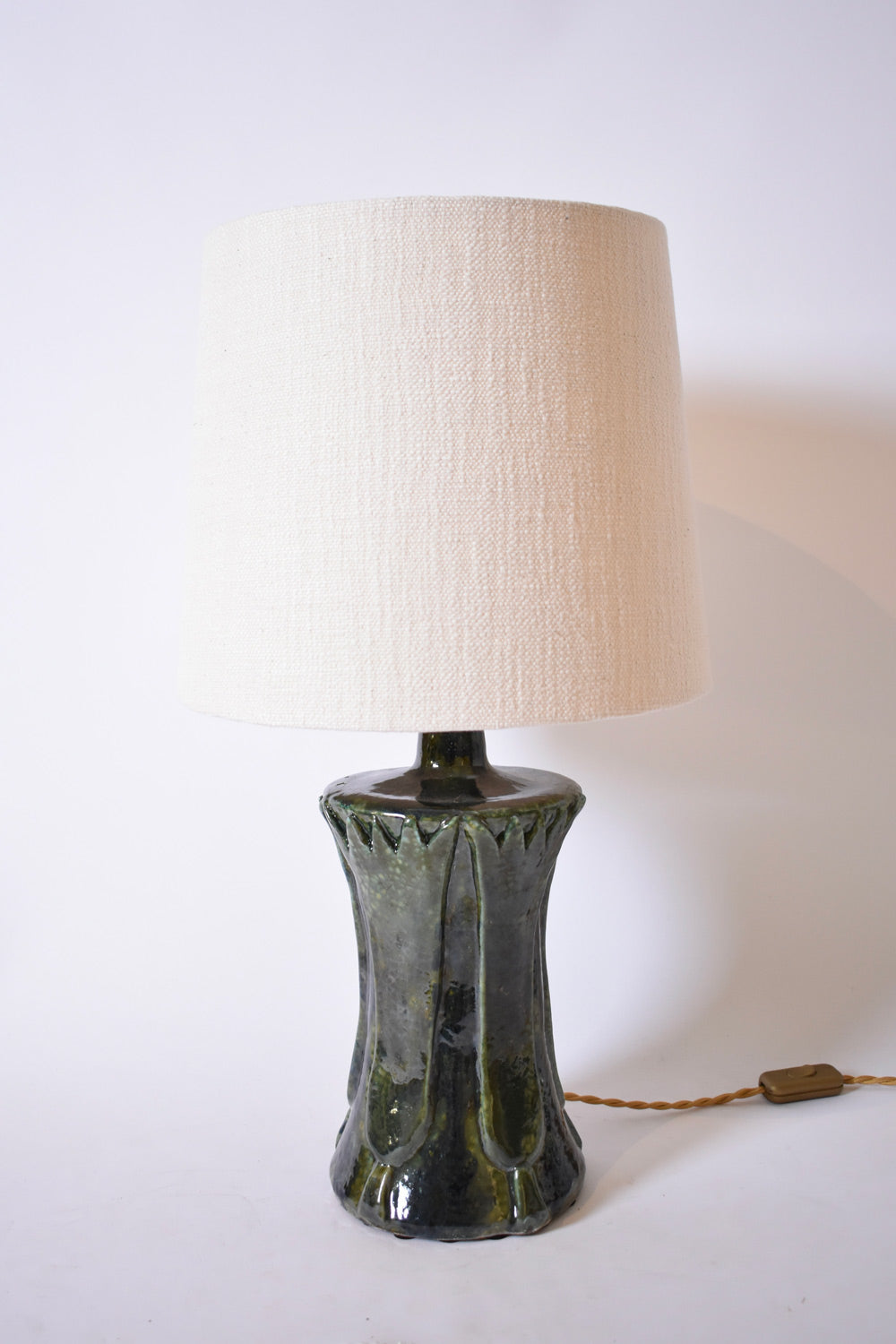 "Kasaï" blue green papyrus ceramic lamp 32cm, Barracuda Edition.
