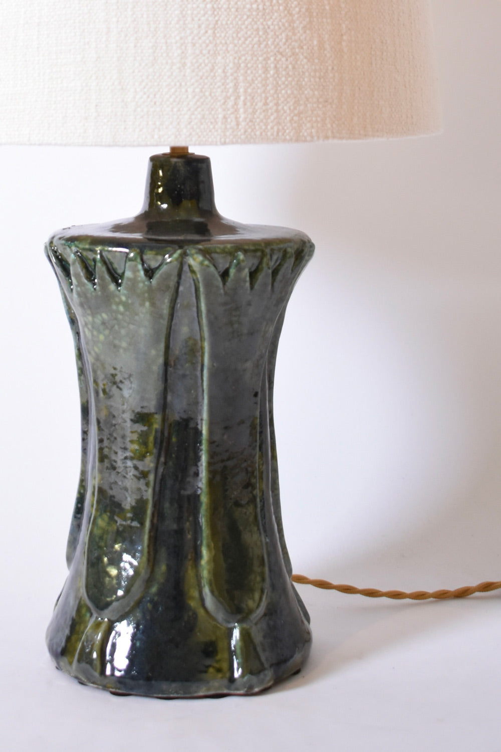 "Kasaï" blue green papyrus ceramic lamp 32cm, Barracuda Edition.