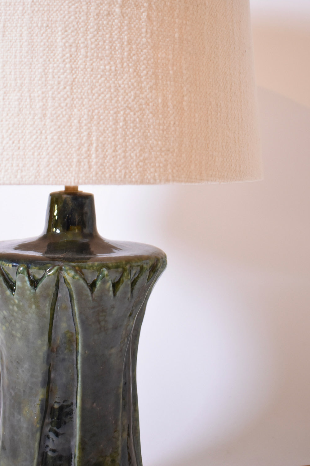 "Kasaï" blue green papyrus ceramic lamp 32cm, Barracuda Edition.