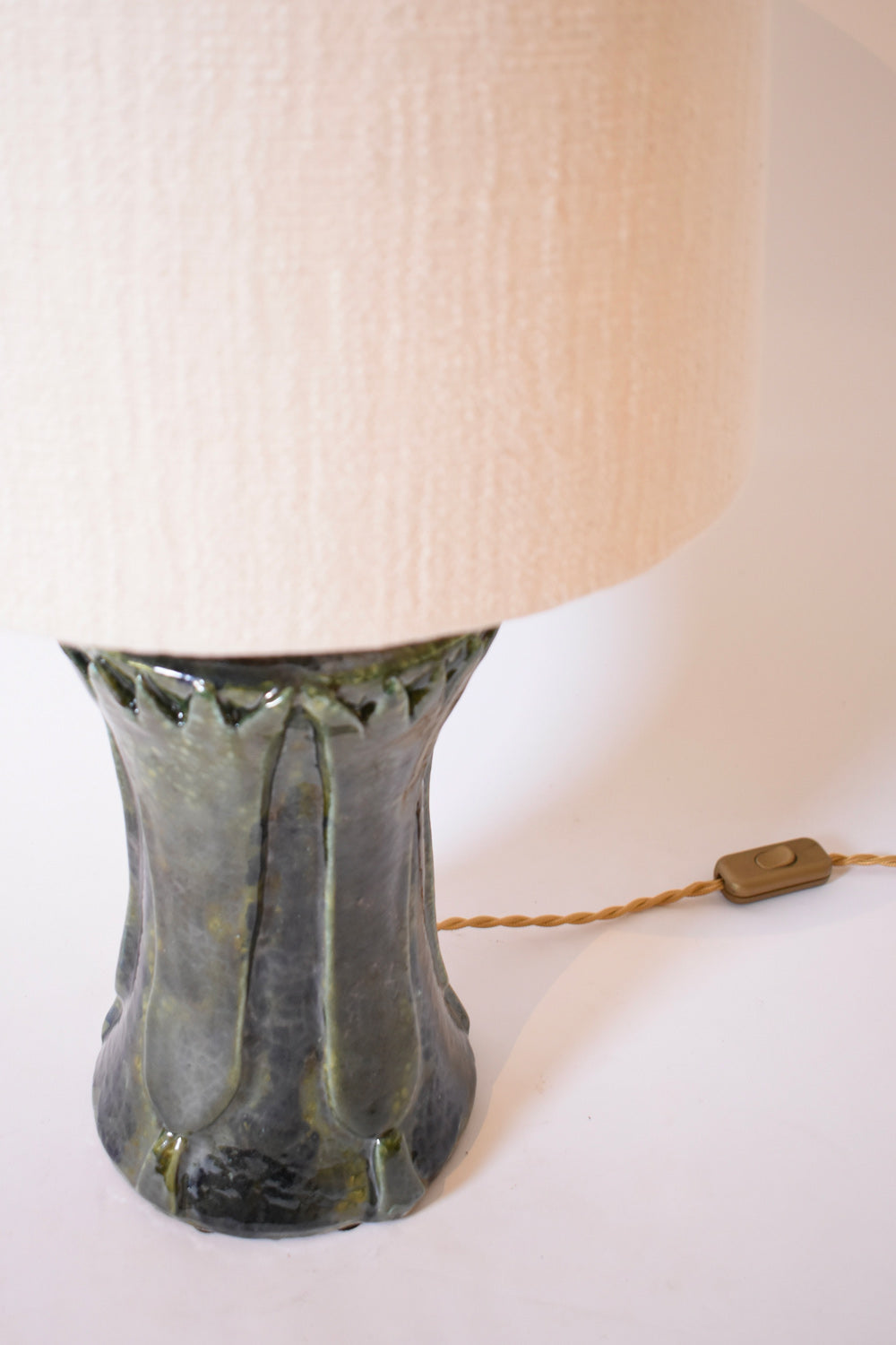 "Kasaï" blue green papyrus ceramic lamp 32cm, Barracuda Edition.