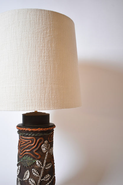 Cylindrical foliage pattern ceramic lamp, 1960s.
