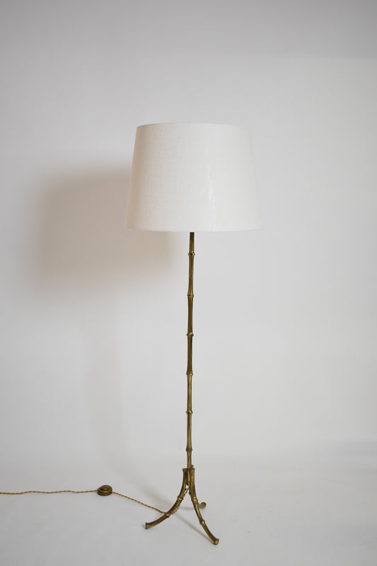 Jansen tripod faux bamboo solid brass floor lamp, 1960s.