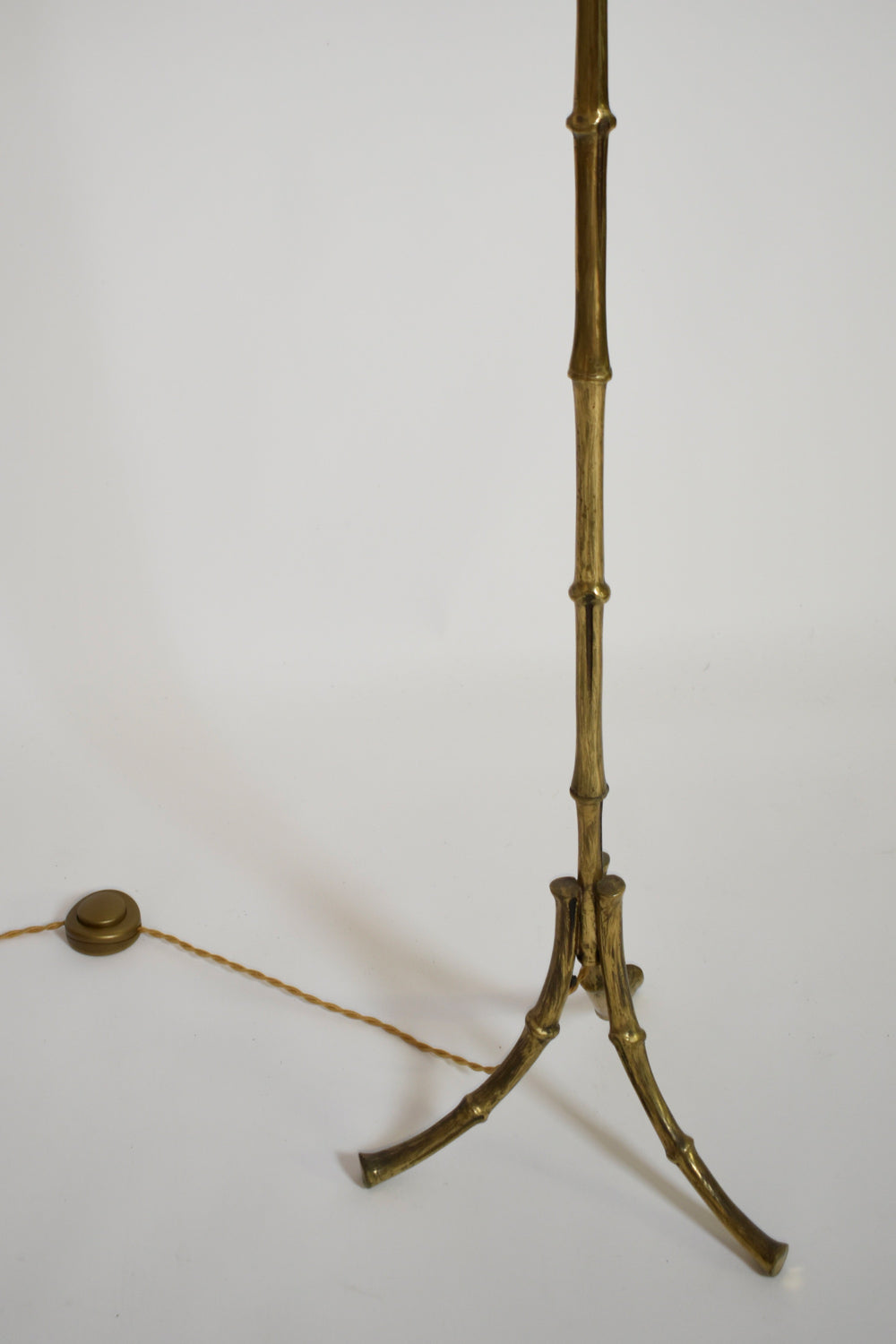 Jansen tripod faux bamboo solid brass floor lamp, 1960s.