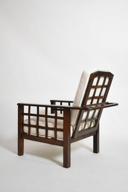 Pair of large Francis Jourdain style reclinable armchairs, 1930s.