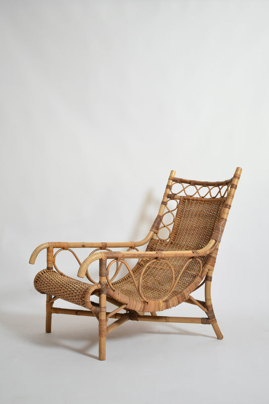 Rattan low armchair, 1950s.