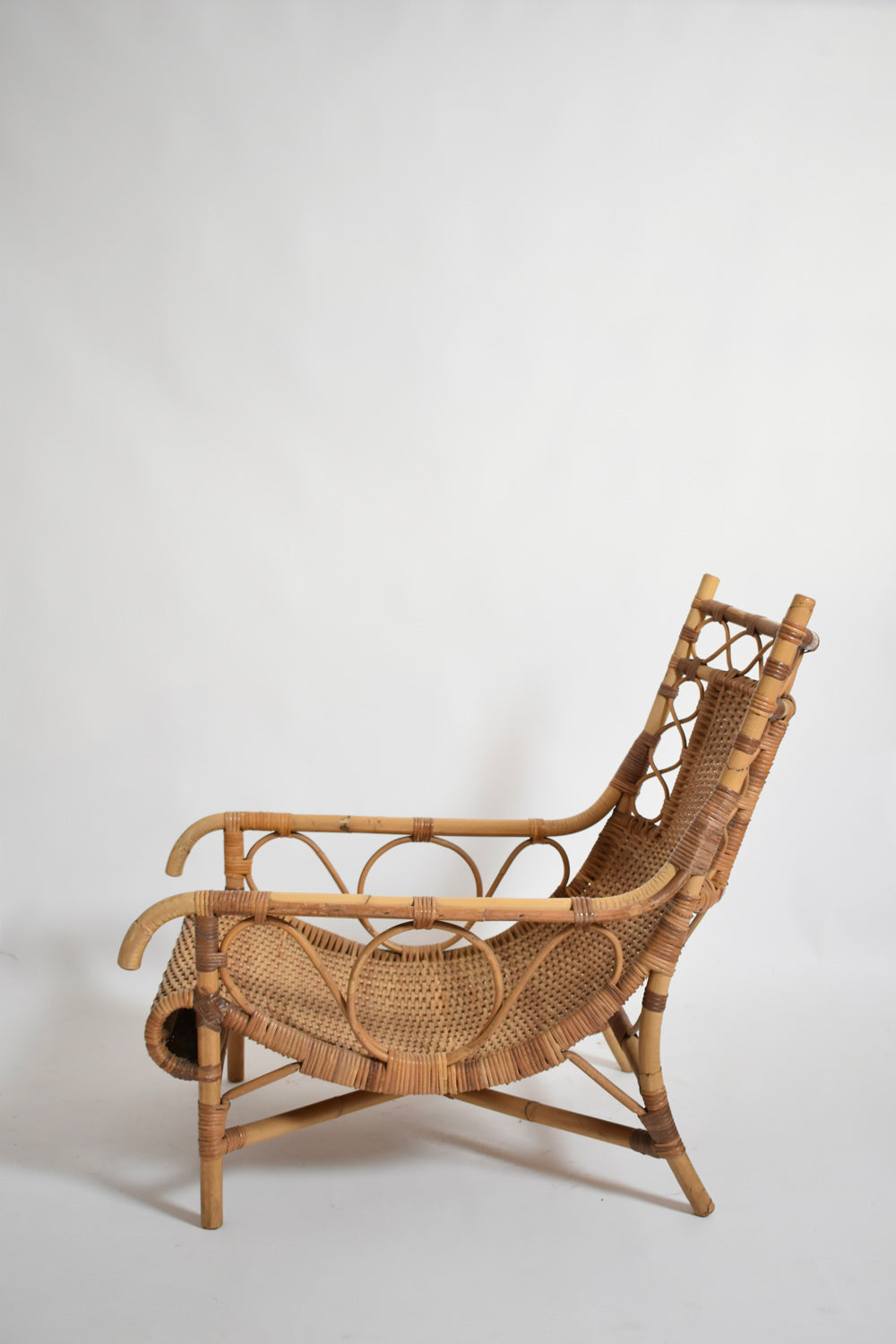 Rattan low armchair, 1950s.