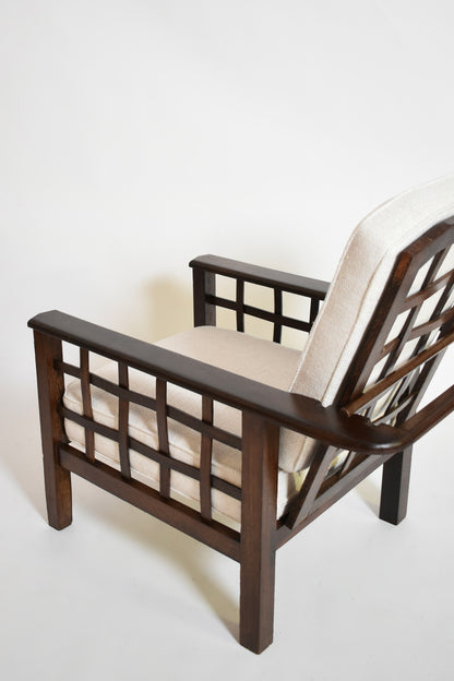Pair of large Francis Jourdain style reclinable armchairs, 1930s.
