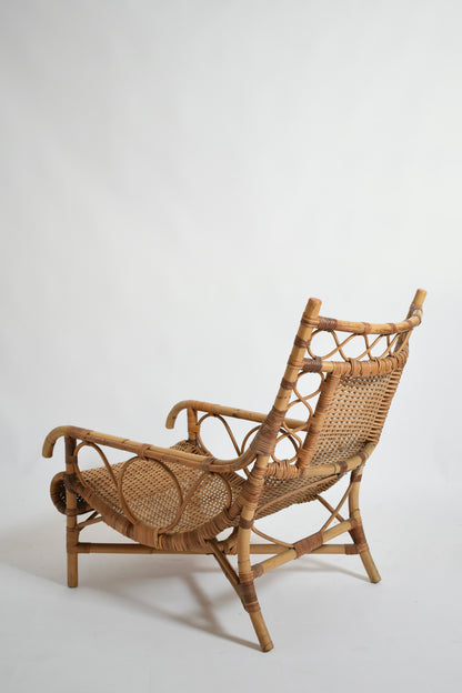 Rattan low armchair, 1950s.