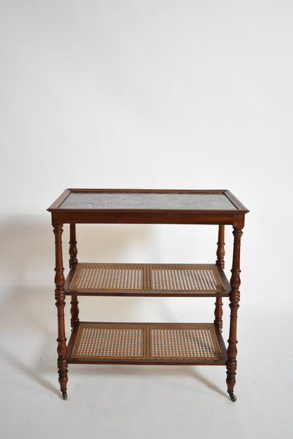 Wood canning and marble rolling trolley table, XIXth c.