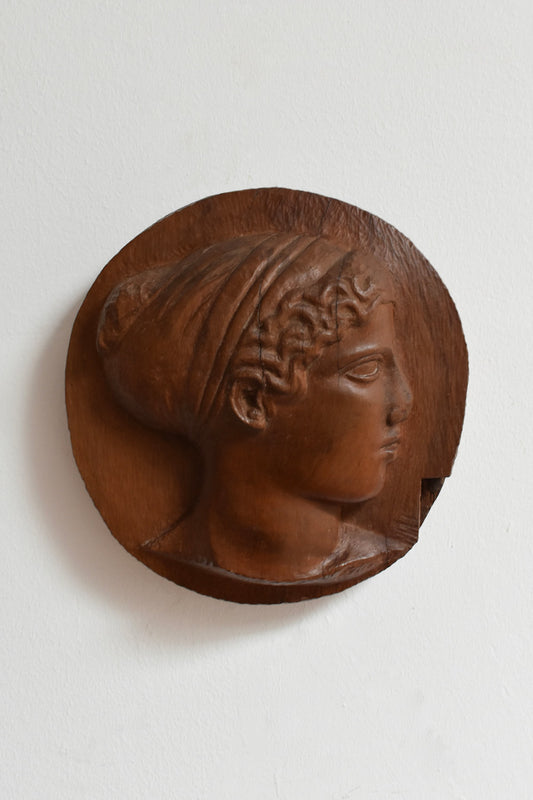 Antique style wooden medaillon portrait, 1930s.