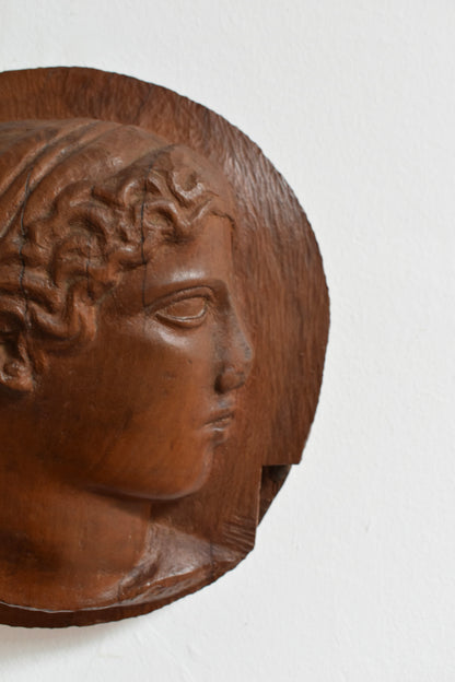 Antique style wooden medaillon portrait, 1930s.