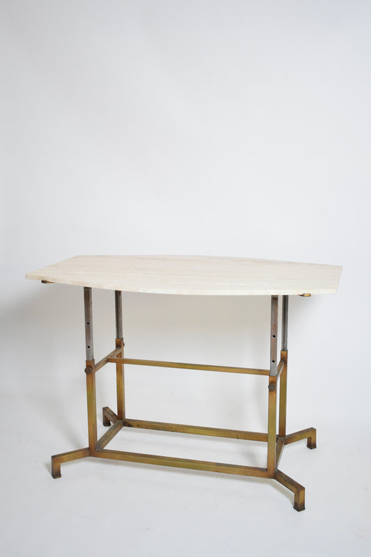 Golden iron and iron and travertine table, 1970s.