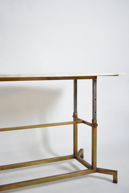 Golden iron and iron and travertine table, 1970s.
