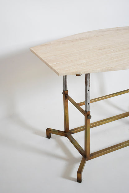Golden iron and iron and travertine table, 1970s.