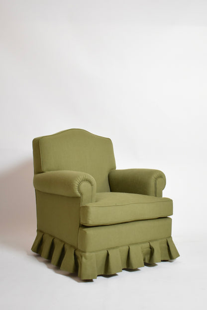 Pair of green fabric moustache back armchairs, 1960s.