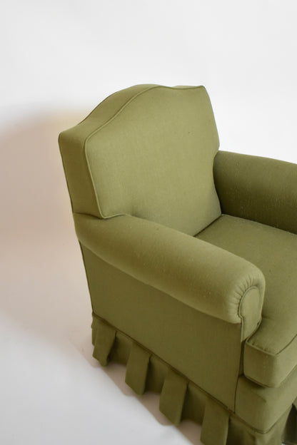 Pair of green fabric moustache back armchairs, 1960s.