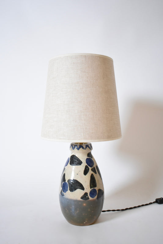 Ceramic lamp with blue flowers pattern, 1950s.