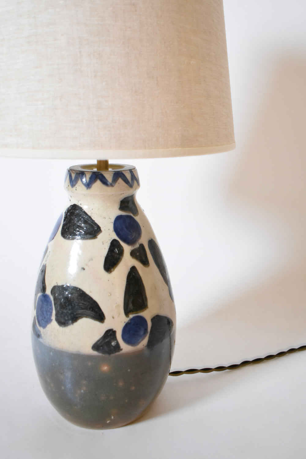 Ceramic lamp with blue flowers pattern, 1950s.