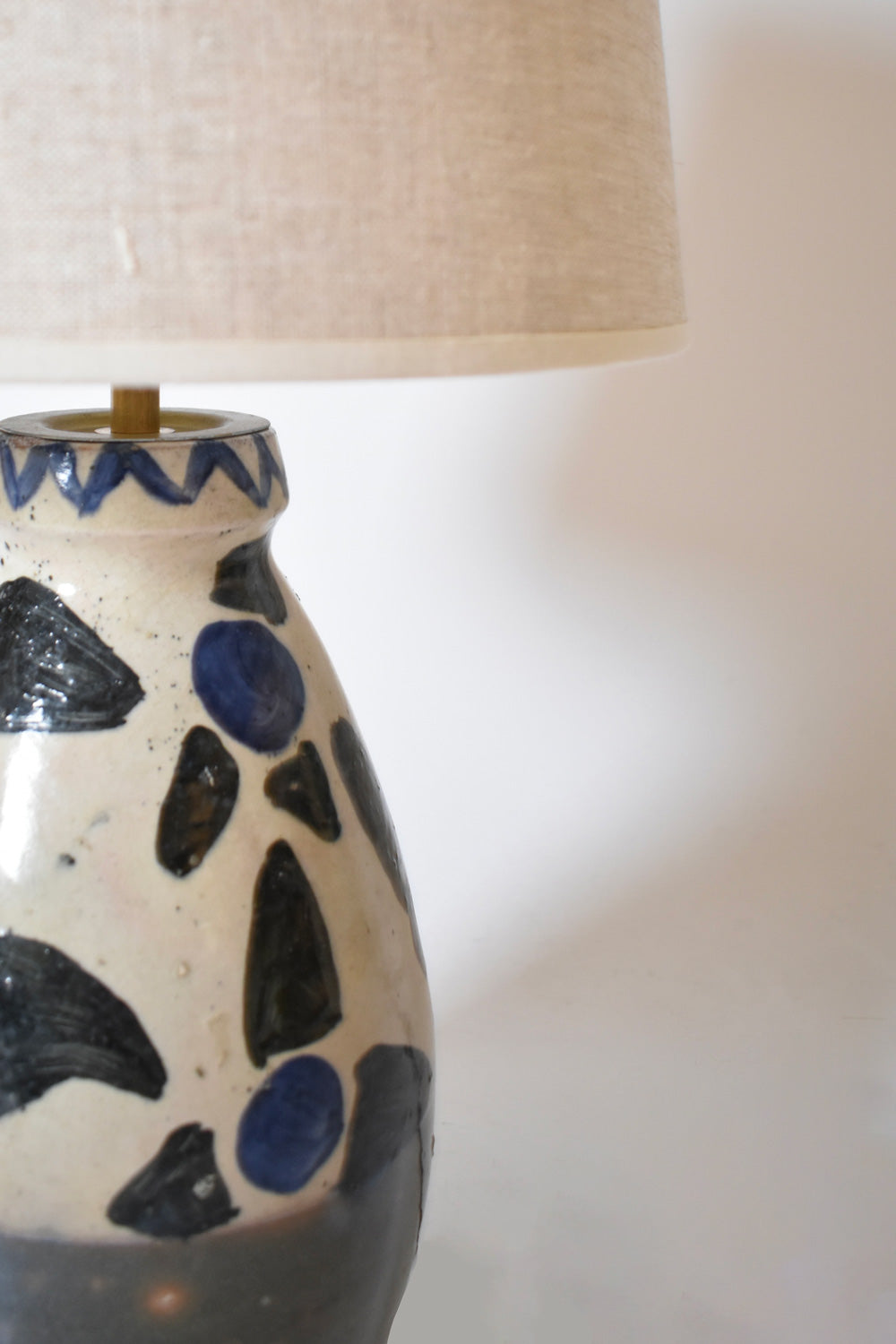 Ceramic lamp with blue flowers pattern, 1950s.