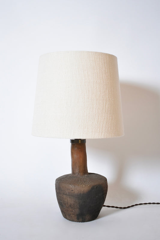 Geometric pattern african brown ceramic lamp, 1970s.