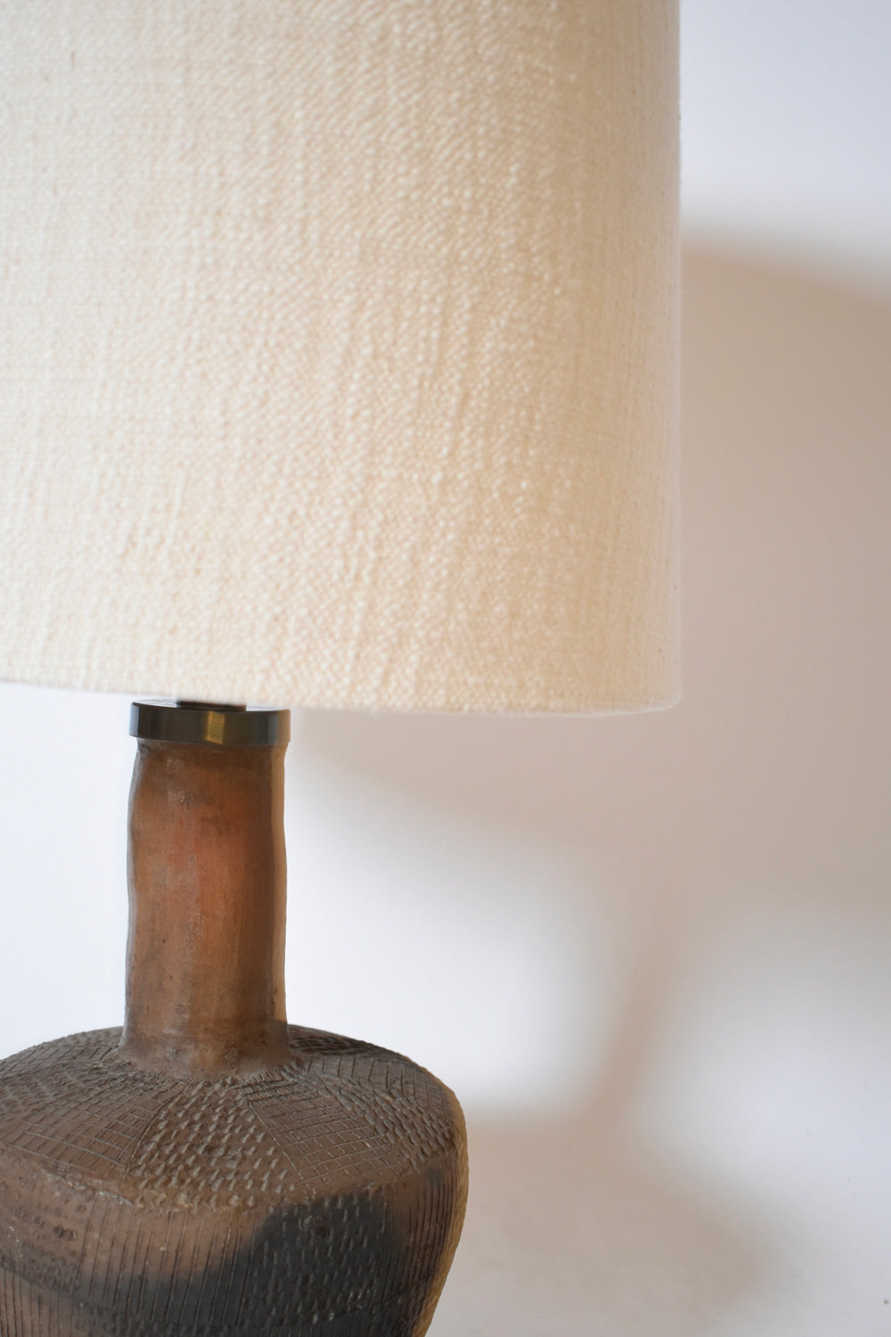 Geometric pattern african brown ceramic lamp, 1970s.