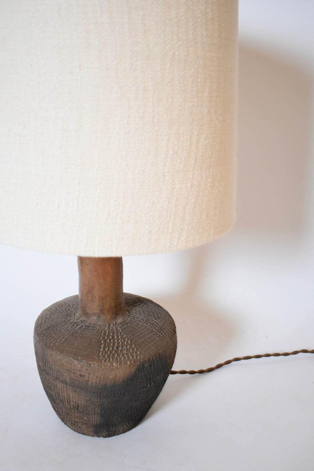 Geometric pattern african brown ceramic lamp, 1970s.