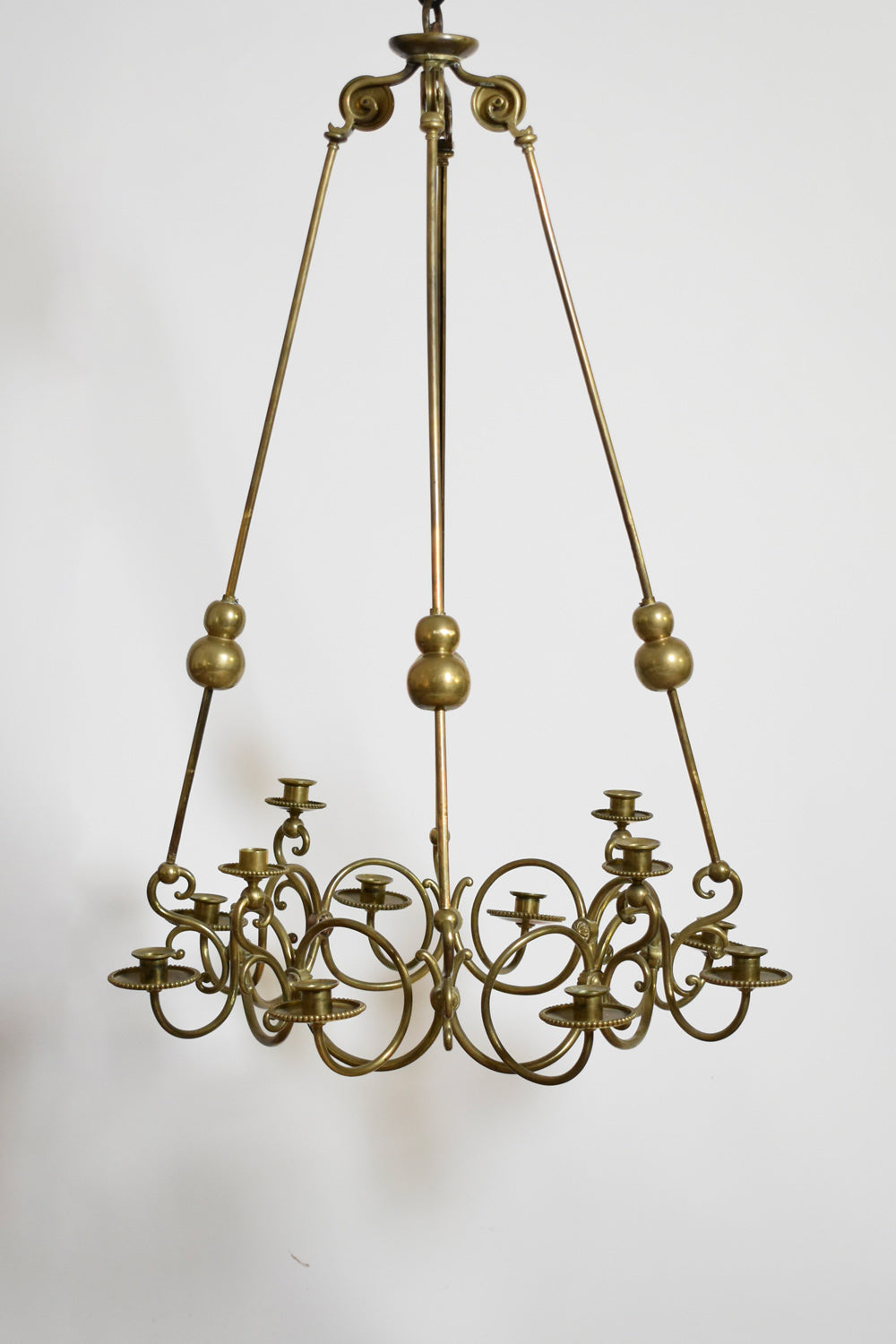 Bronze and brass 12 candles ceiling lamp, 19th c.
