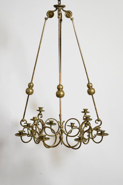 Bronze and brass 12 candles ceiling lamp, 19th c.