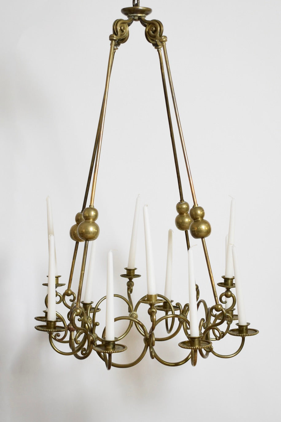 Bronze and brass 12 candles ceiling lamp, 19th c.