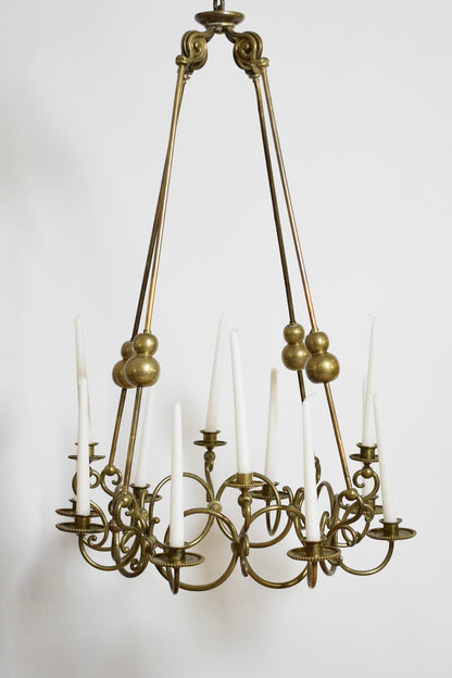 Bronze and brass 12 candles ceiling lamp, 19th c.