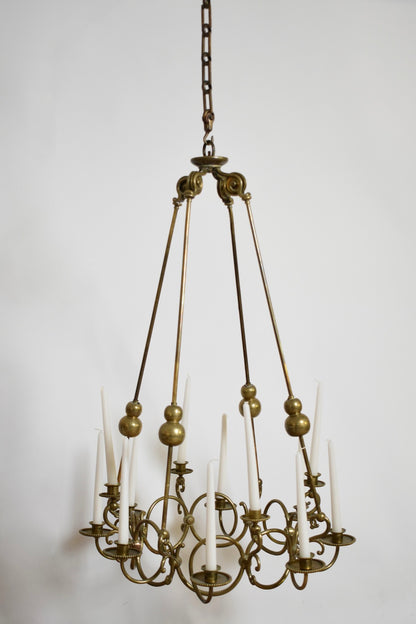 Bronze and brass 12 candles ceiling lamp, 19th c.