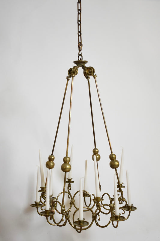Bronze and brass 12 candles ceiling lamp, 19th c.