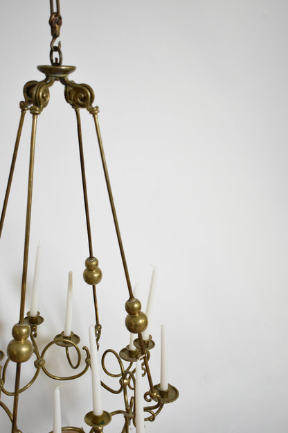 Bronze and brass 12 candles ceiling lamp, 19th c.